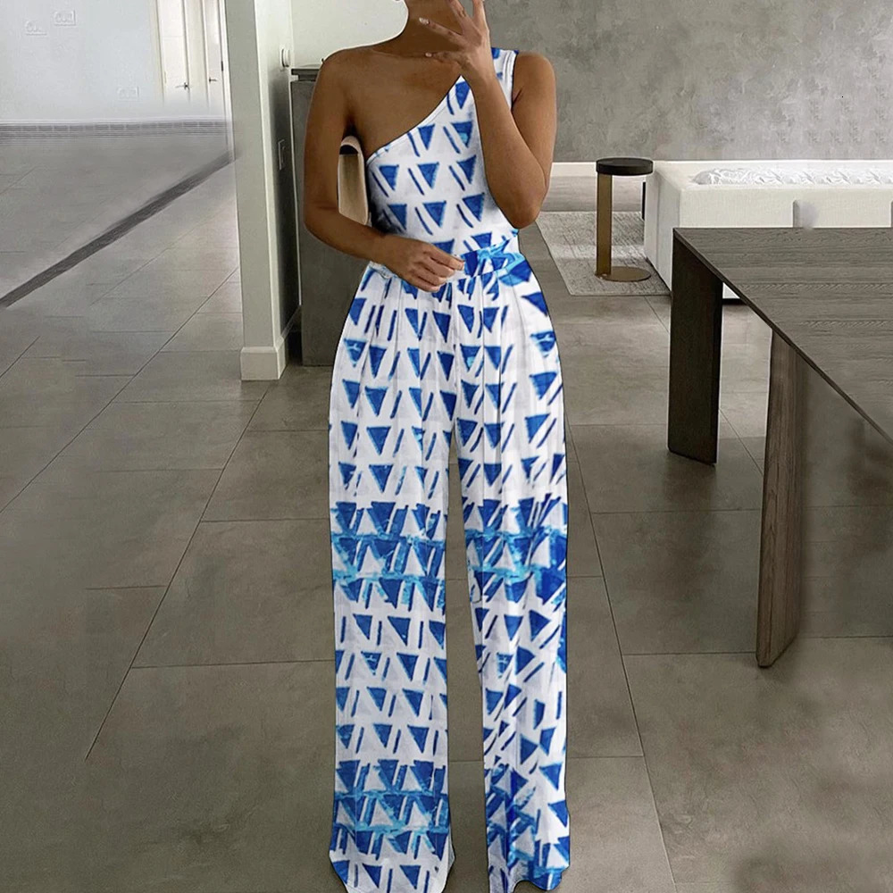 Summer Women Fashion Sexy One Shoulder Club Romper Bodysuit Elegant Wide Leg Jumpsuit Office Lady Casual Ovealls 240409
