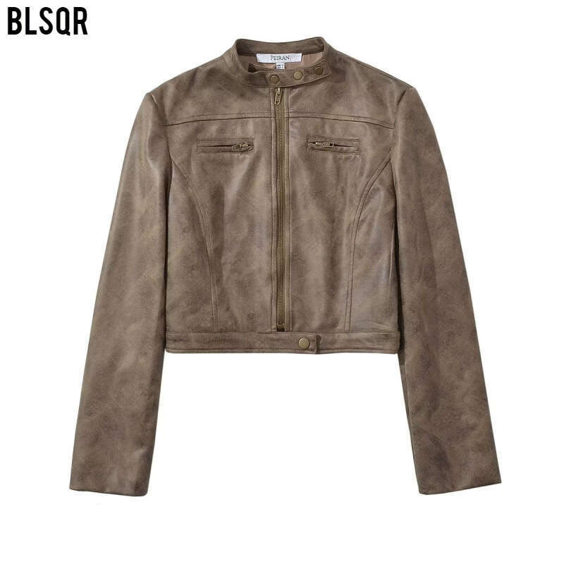 shanshi leather jacket women Autumn New Style Women's Pocket Making Used Motorcycle Jacket Leather Coat Women