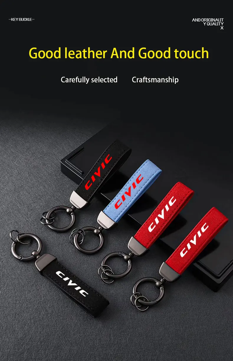 Suede Keychain High-Grade Leather Car Sport Key Ring With Horseshoe Buckle For Honda CIVIC 10th gen 8th gen Styling Accessories smile