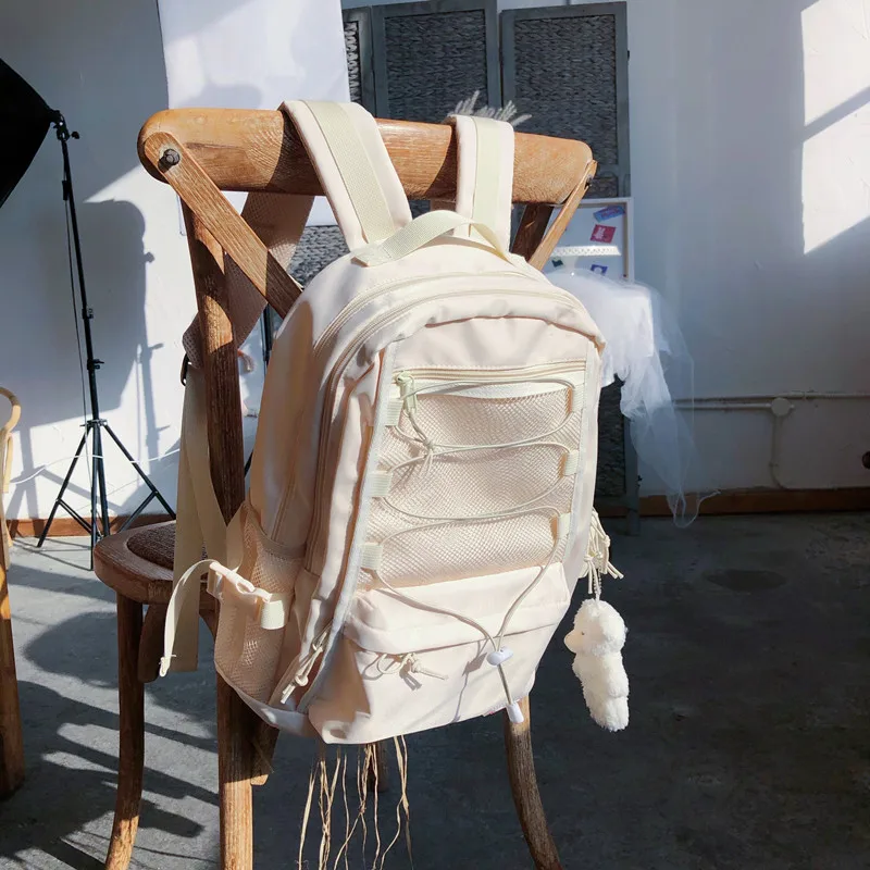 Preppy Solid ddmysmile Ins Korean Simple Backpack High-Capacity Casual Travel Schoolbag Y2k All Match Women Vintage Backpacks For Students Smile