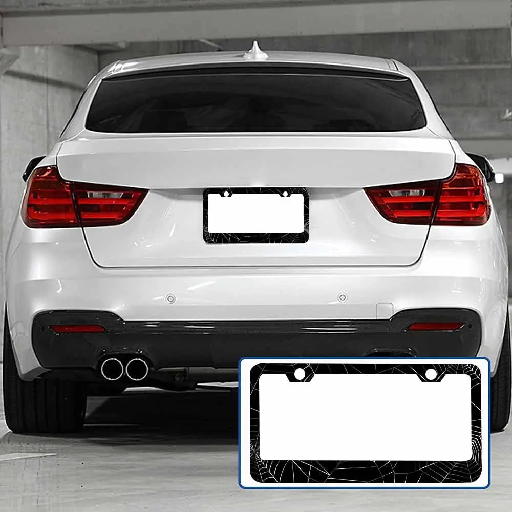 License Frame Decorative Plate Black Spider Web Halloween Car Tag Cover Aluminum Auto License Plate Holder for Men Women 12x6in smile