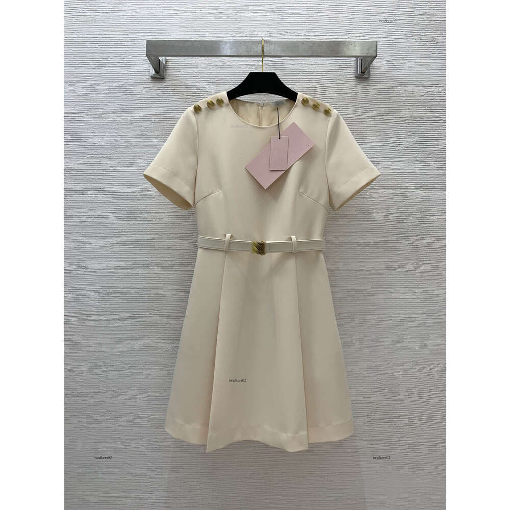 Women dress Designer skirt womens dresses Fashion brand dress logo woman long skirts Golden buckle epaulettes decoration short sleeves spring dress Apr 08 WBTR