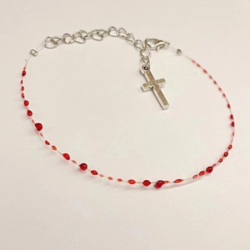 Handmade Blood Drop Bracelet Blood Bead Single/Double Layer Bracelet Adjustable Bracelet with Pendant for Adult smile
