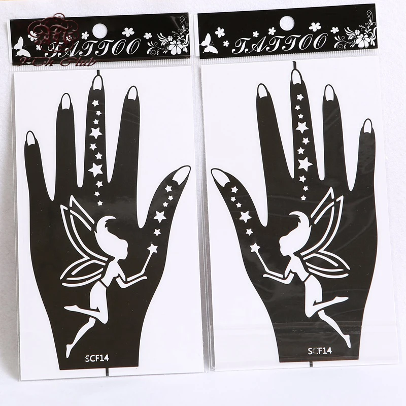 Pair Henna 1 (2Pcs) Hand Tattoo Stencil,Flower Glitter Airbrush Mehndi Henna Tattoo Stencils Templates For Body Paint 20*11Cm ddmysmile Smile () 20*11