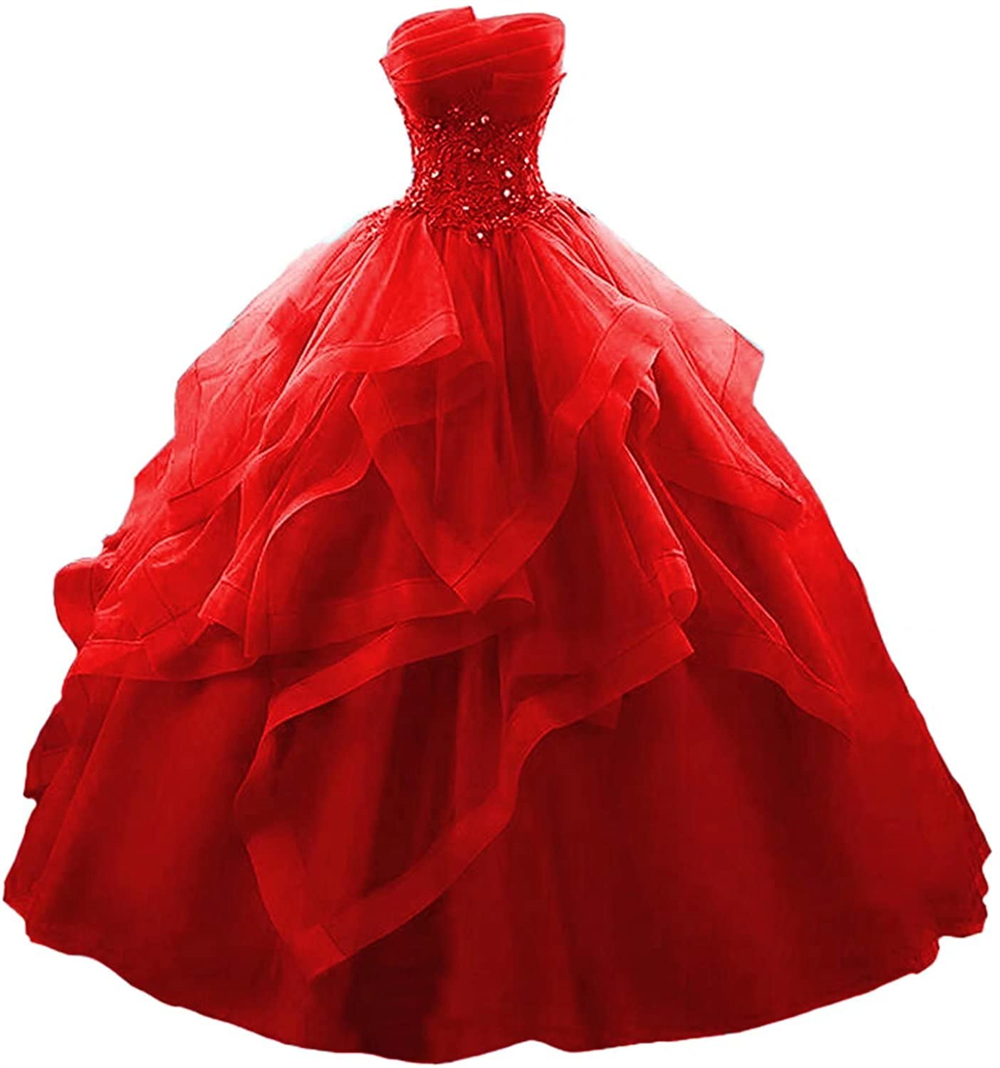 Ball Gown Princess Quinceanera Dresses Sequins Crystal Appliques Plus Size Tulle Lace-up Strapless Sweet 16 Princess Party Birthday Vestidos De 15 Ano