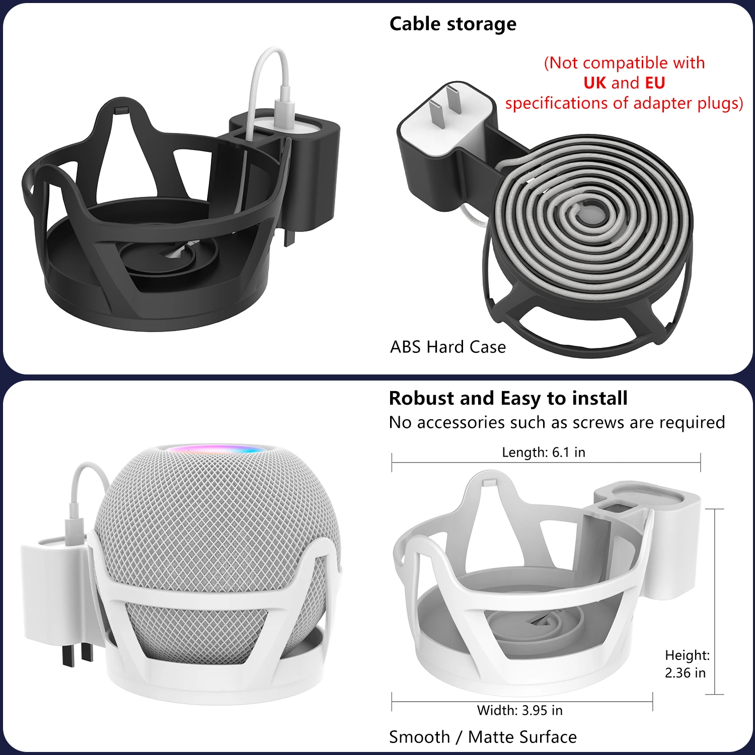 Wall Mount Support for Apple HomePod mini With Cable Storage Quality ABS Hard Case Socket Speaker Stand for Homepod mini Holder