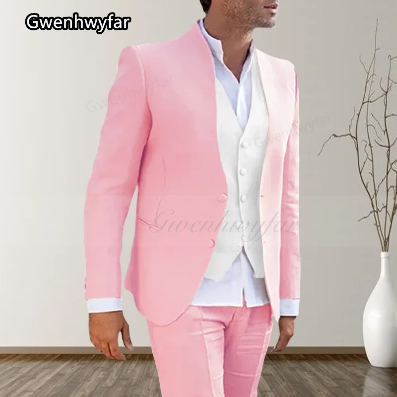 New Autumn Gwenhwyfar 2023 Pink Men's Suit Casual Fit Wedding Groom Groomsmen Suit Suitable For Banquet Party Tuxedo Costume smile