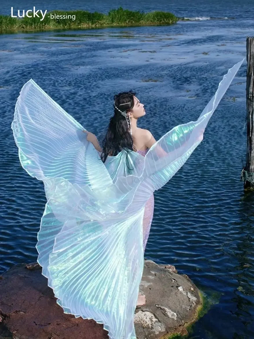 Fairy Belly Wings Dancing Performance Costume Props Women Fiesta Stage Clothing Party Dance Wear Angel Butterfly Rainbow Wings smile