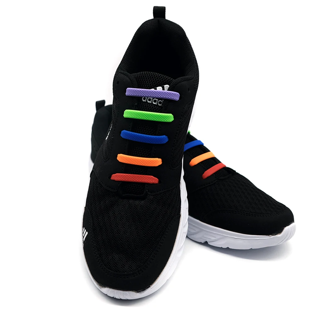 Accessories Lazy Shoes 16pcs/Lot Elastic Silicone Shoelaces Shoelace Creative Kids Adult Sneakers Quick No Tie Rubber Shoelaces smile