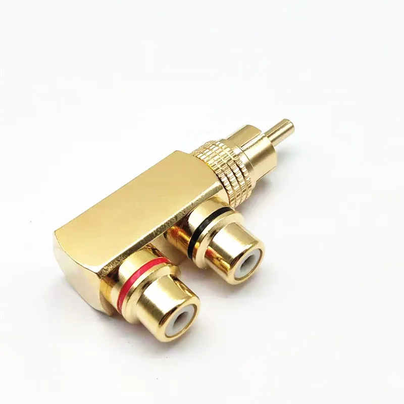 2024 Pistol pure copper gold-plated lotus RCA one in two audio and video tee RCA one male and two female AV adapter male and female for