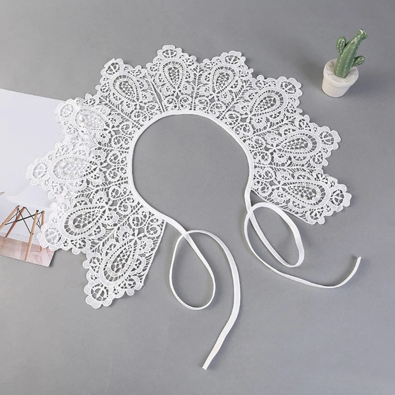 Out Women Crochet Hollow Lace Shawl Fake Collar Shiny ddmysmile Pearl Beaded Necklace Cape T8nb Smile