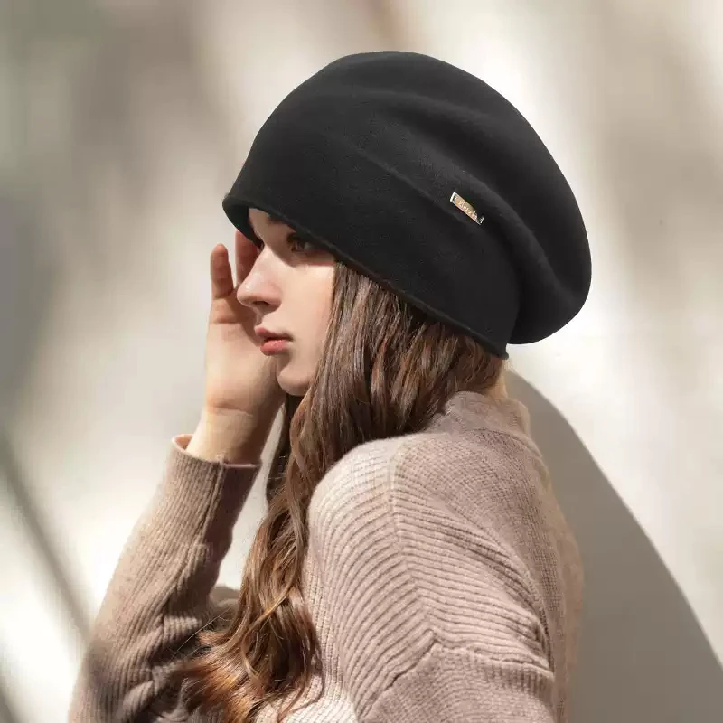 Cashmere Wool Simple Elegant Beret Autumn Winter Women Versatile Hat Bonnet Painter Caps Retail Wholesale smile