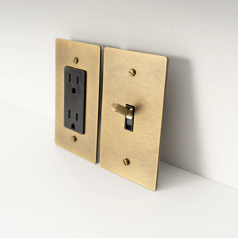 Retro Brass Panel American Standard UL 1GANG Antique Brass Knurled Toggle Switch 15A GFCI USB Socket 110V Dimmable LED Dimmer