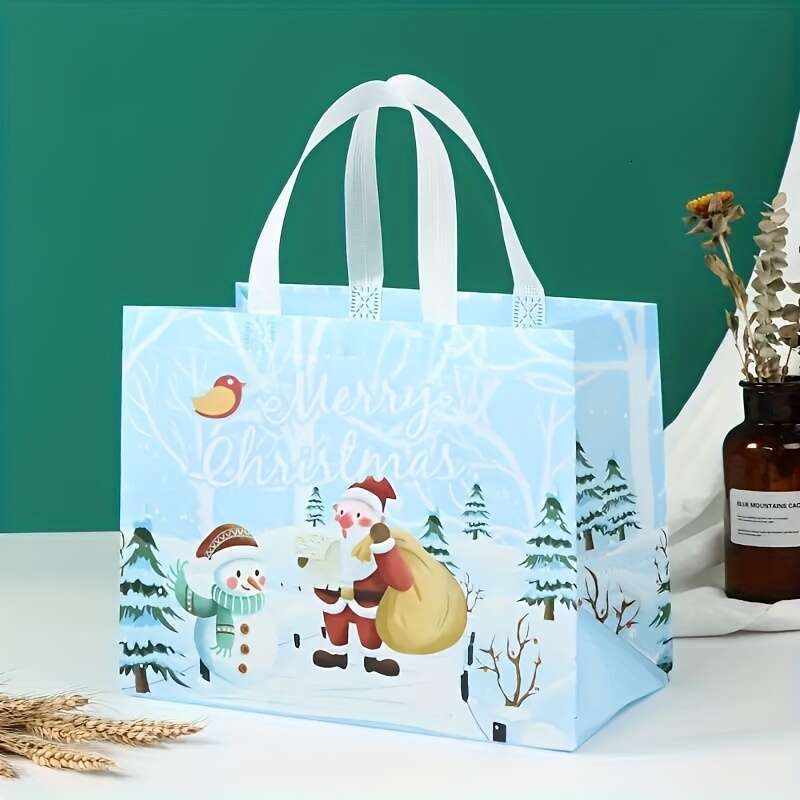 Christmas 8pcs Gift With Handles, Grocery Christmas Treat Bags, Multifunctional Non-Woven Holiday Decoration Bags
