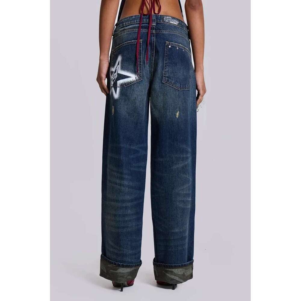 Jaded London Joint White Printed Jeans Closed Straight Leg Trousers With Camouflage Print