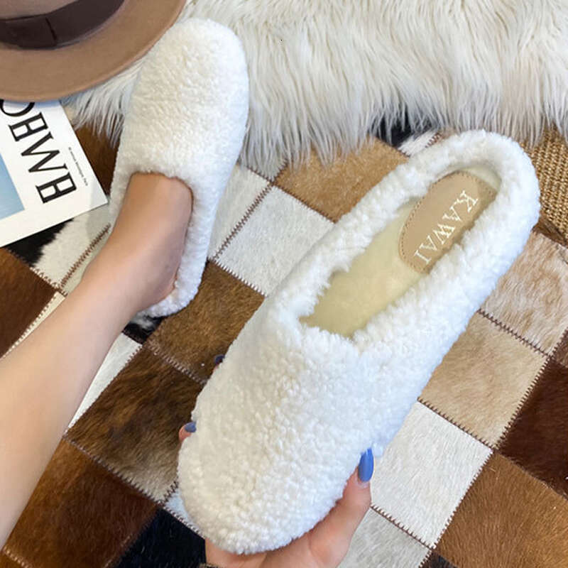 2025 Winter Wool Slippers Women Curly Sheep Fur Flat Shoes Warm Cozy Slip On Pantuflas House Slides Femme Cotton Lambswool Mules
