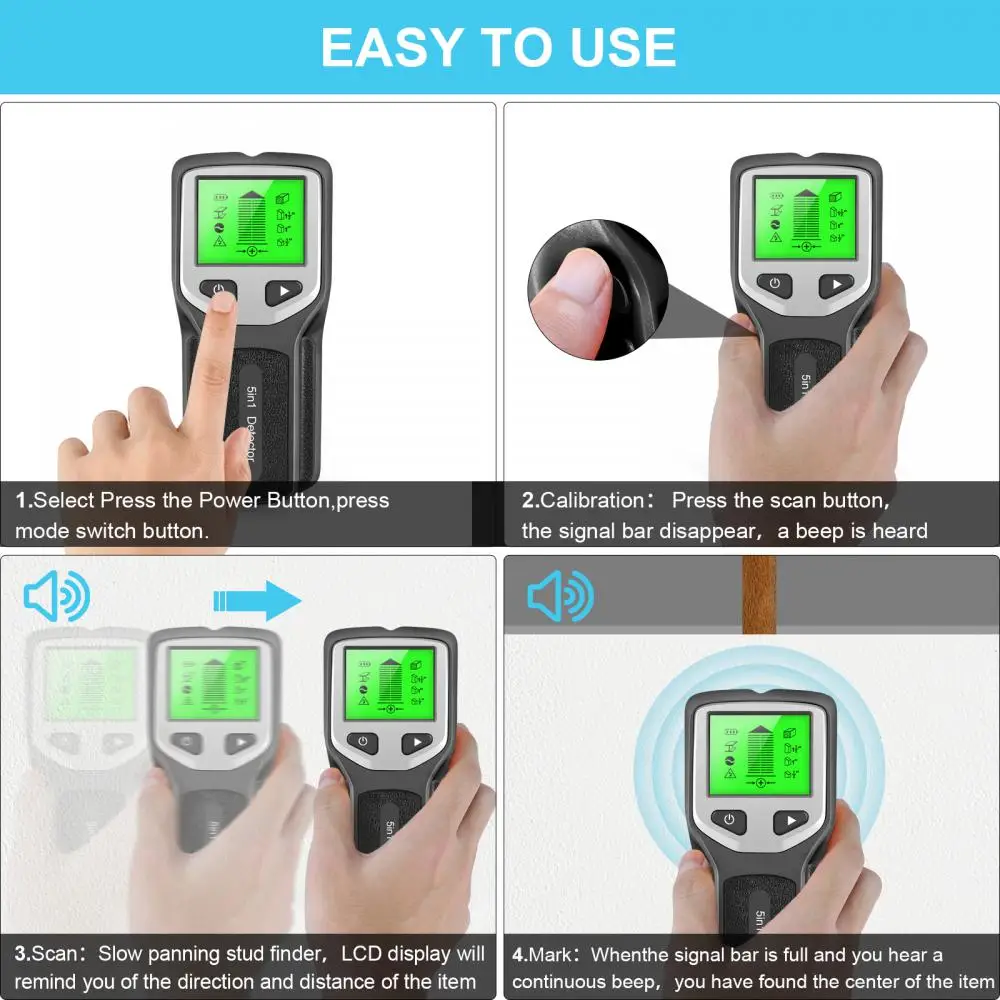 In 1 Depth Metal Detector Handheld Electronic Wall Pinpointer Stud Finder Wall Scanner Sensor for Wire Detect Metal Seekers