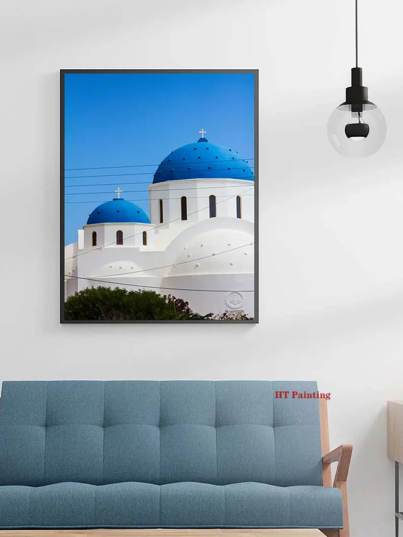 Island Santorini Aegean Greece Sea Landscape Poster Canvas Painting Nordic Wall Art Pictures Living Room Home Hotel Decor smile