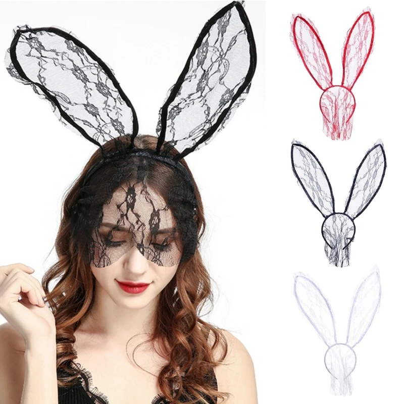 Headband Rabbits EyeMask Ear Bunny Headband Bunny Ear Headband For Women Headband Veil Sexy Lace Headband Face Veil H7EF smile