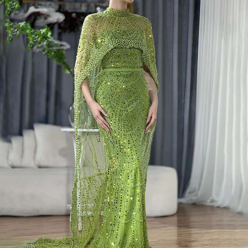 Mermaid Arabia Nude Long Cape Evening Dresses Gowns For Formal Ocn LA Customized mal