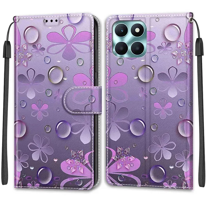 Flower Pattern Flip Case For Huawei Honor X6A X7A X8A X9A X6 X7 X8 X9 A HonorX6A Wallet Leather Phone Cases Stand Book Cover Bag