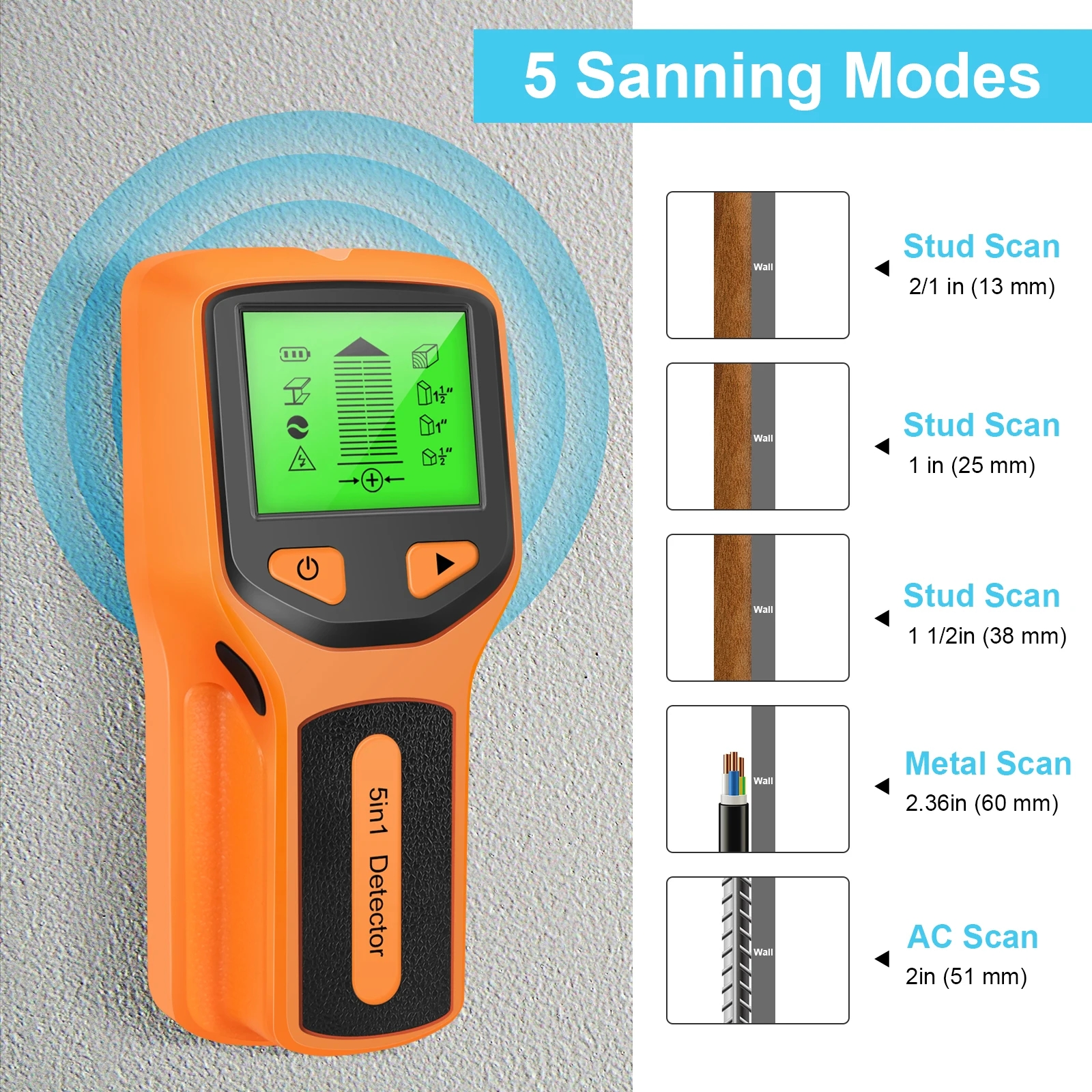 High-end Professional Gold All Metal Detector Cable Hidden Wiring Stud Voltage Live Wire Finder Waterproof Handheld Wall Scanner