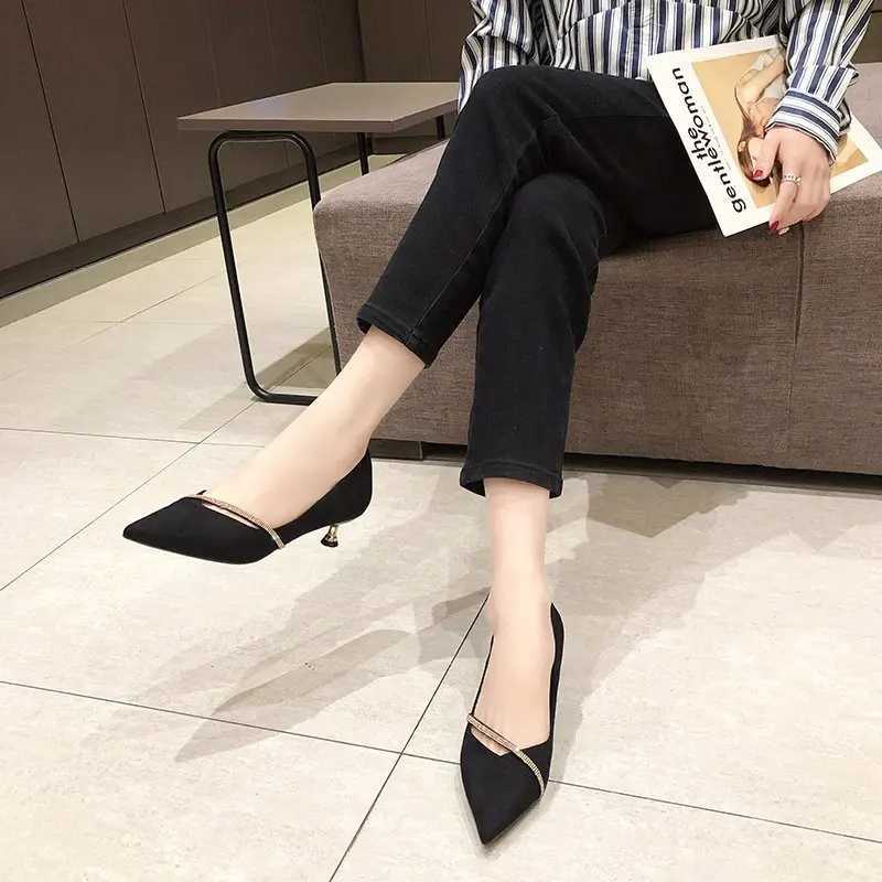 Four Seasons Wens Suede High H 2024 New Pointed High Heels Fi Sexy Black Wedding Shoes Off Lady Shoes Y250319