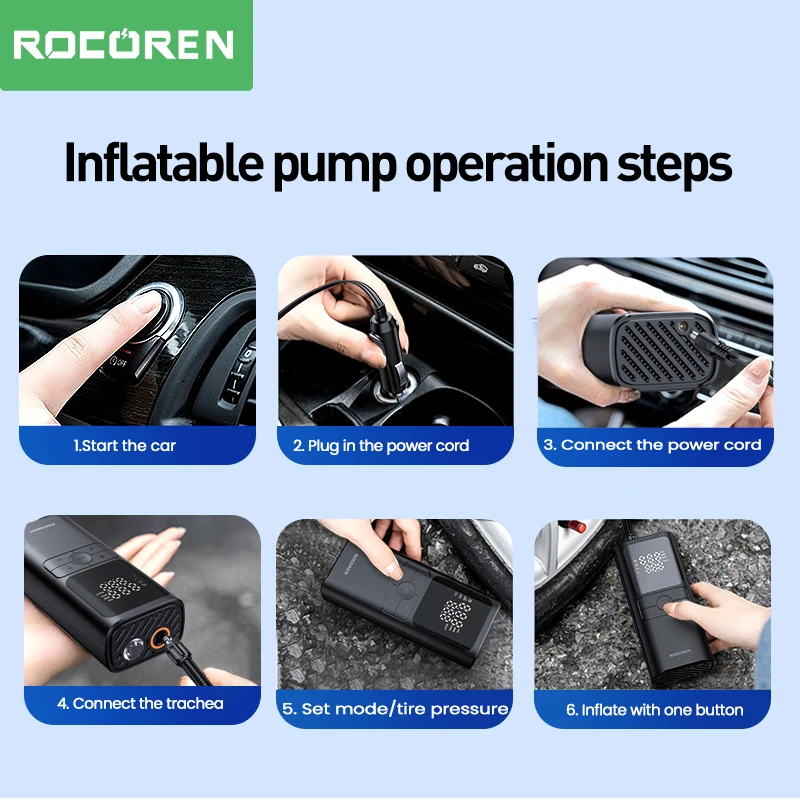 Rocoren Car Compressor Air Pump Display Portable Iator 12V High Pressure Auto Tyre Iatable For 2025 Car new Boat Motorcycles Bike