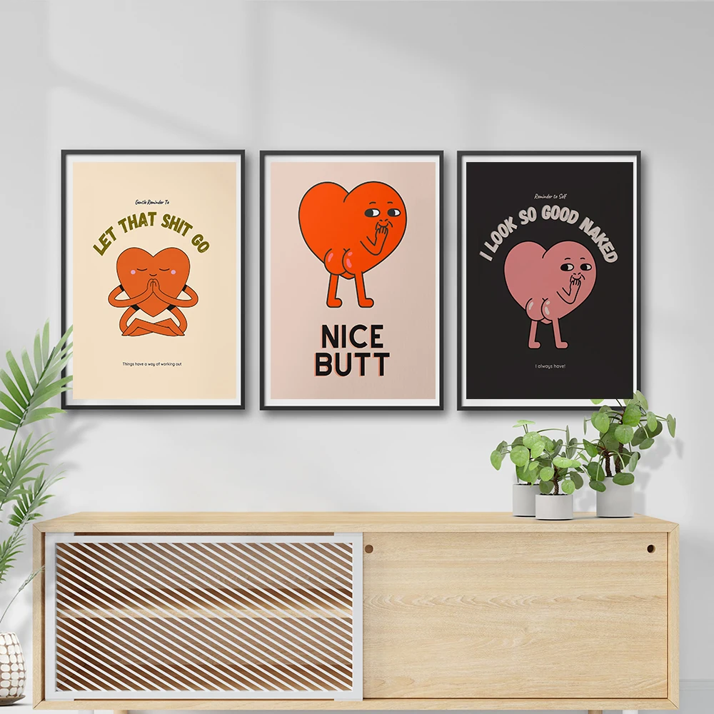 Canvas Sign Funny Bathroom Prints And Poster Let That Shit ddmysmile Go Retro Heart Quotes Art Painting Wall Picture For Living Room Decor Smile