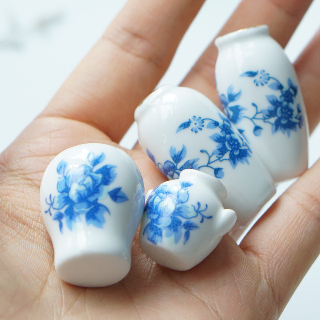 1 Pcs, Mini Blue Ceramic Vase, Decorative Vase, Doll House Ceramic Vase, Cute Mini Desktop Decoration, Vintage Home Decor