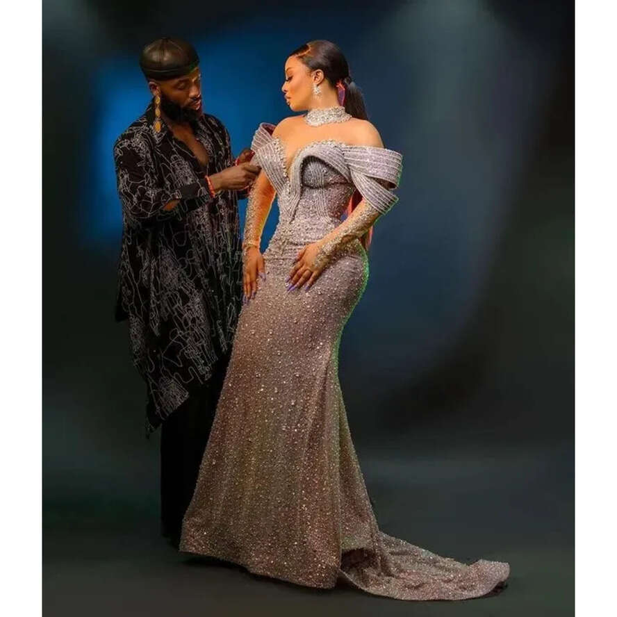 Aso Oct Ebi Arabic Sier Mermaid Prom Dress Beaded Crystals Evening Formal Party Second Reception Birthday Engagement Gowns Dresses Robe De Soiree