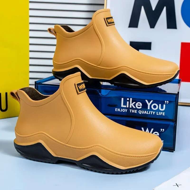 Couple Rain Boots Men's Non-slip Chef's Work Shoes Anti-car Wash Shoe Wear-resistant Velvet and Warm Mens and Women's Water Boot