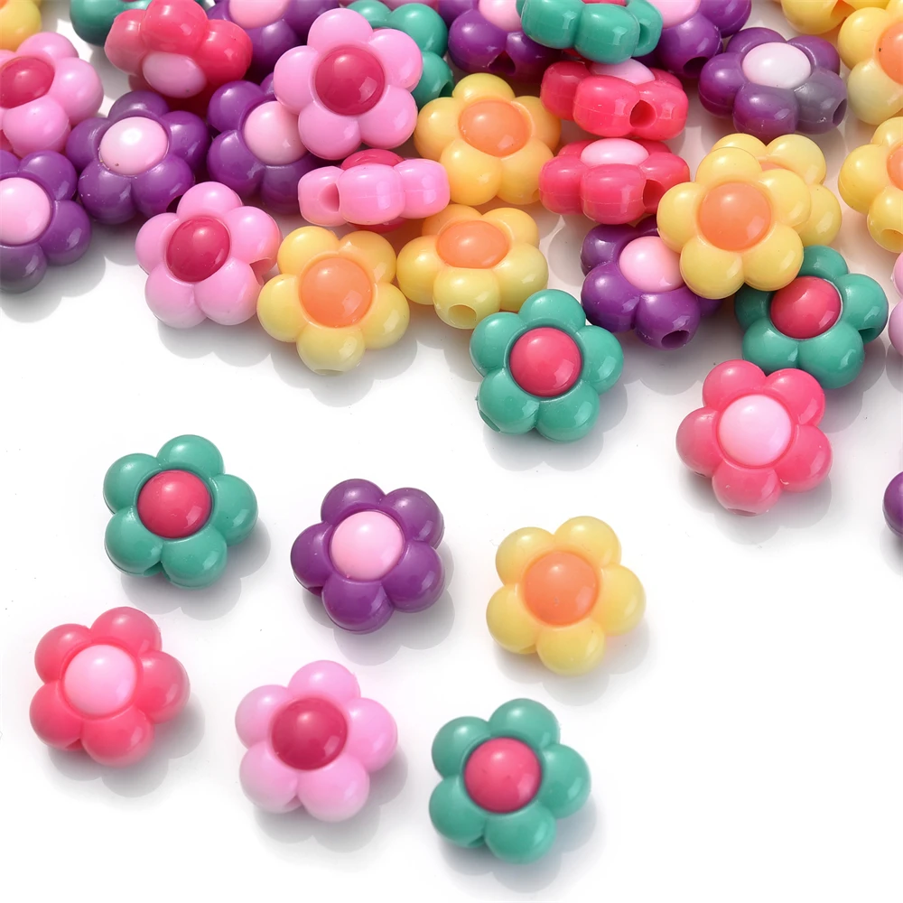 Cute 20pcs 16mm Multicolor Flower Beads Acrylic Spacer Beads For Jewelry Making Supplies DIY Earring Bracelet Keychain smile