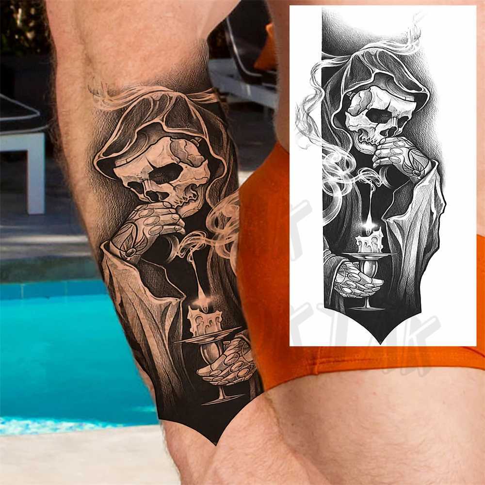 Real Skeleton Sickle Temporary Tattoo Female Adult Male Robot Pistol Pirate Ship Fake Tattoo Arm Art Washable Tattoo W241109