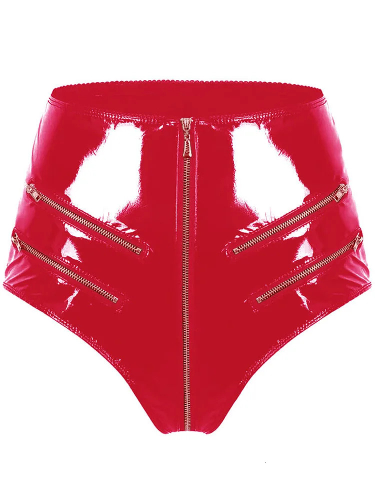 S4XL High Waist PVC Shorts Women Shiny PU Leather Zipper Open Crotch Short Jeans Tights Cut Trunks Micro Mini Bermudas 240409