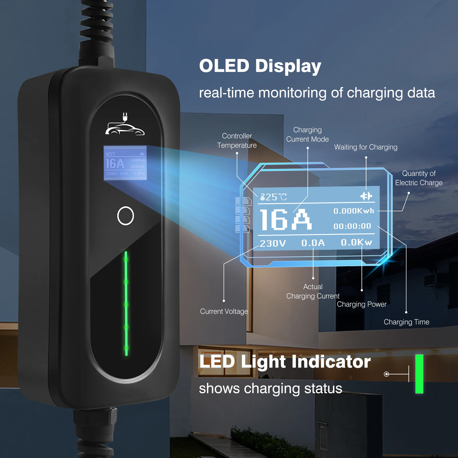 EV Type 1 Portable Charging Box Cable Switchable 10/16A Schuko Plug Electric Vehicle Car Charger EVSE 2.2/3.6KW smile