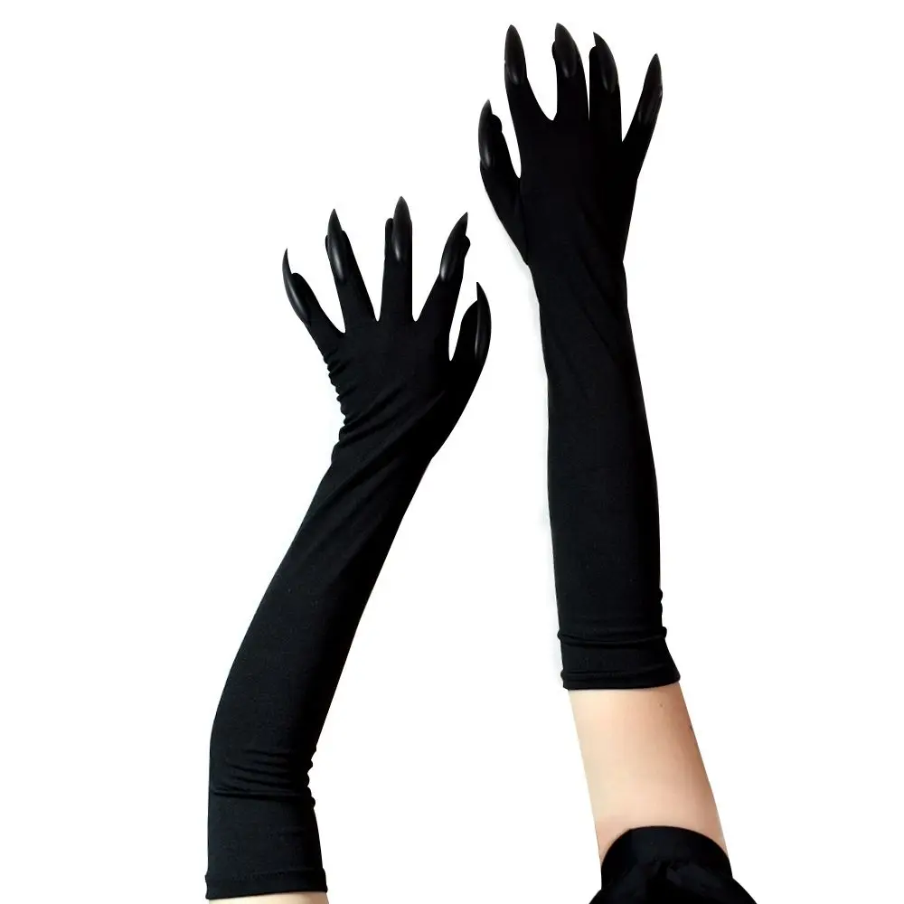 Cool Funny 2025 Long new Nails Black Sier Girls Ghost Claw Mittens Halloween Cosplay Gloves Fancy Props Witch Cosplay Costume