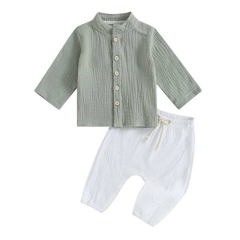Clothing Sets Kids Boys Fall Outfits Clothing Casual Solid Color Buttons Long Sleeve Shirts Tops and Elastic Waist Long Pants 2Pcs Clothes Set