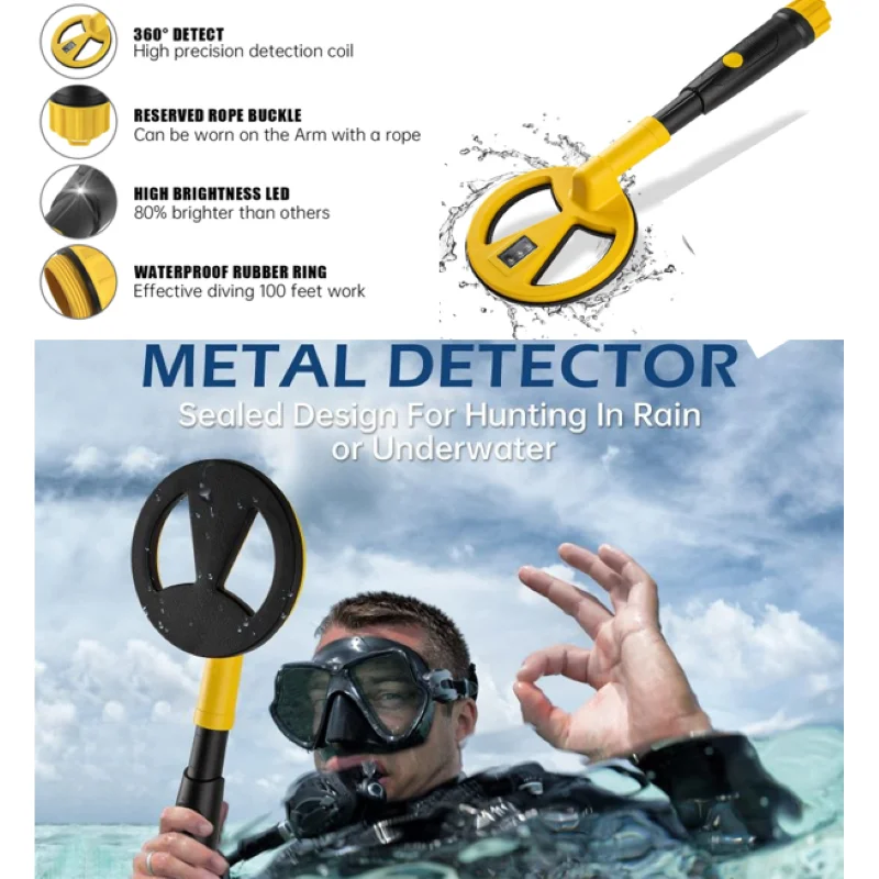 Fully Waterproof Underwater Metal Detector MD-780 for Kids and Adults Diving Mini Handheld Pinpointer Probe with LED