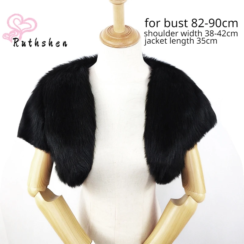 Ivory Bolero Women Wedding Black Coak Bridal Cape Short Sleeves Faux Fur Fall Winter Jacket ddmysmile For Bride Party Shawl Smile