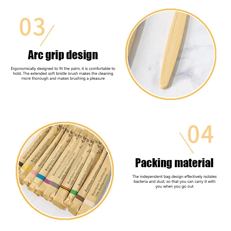 Bamboo Toothbrushes 100Pcs Eco Friendly Resuable Toothbrush 2025 Adult Wooden Soft Tooth Brush Eco new Friendly Vegan