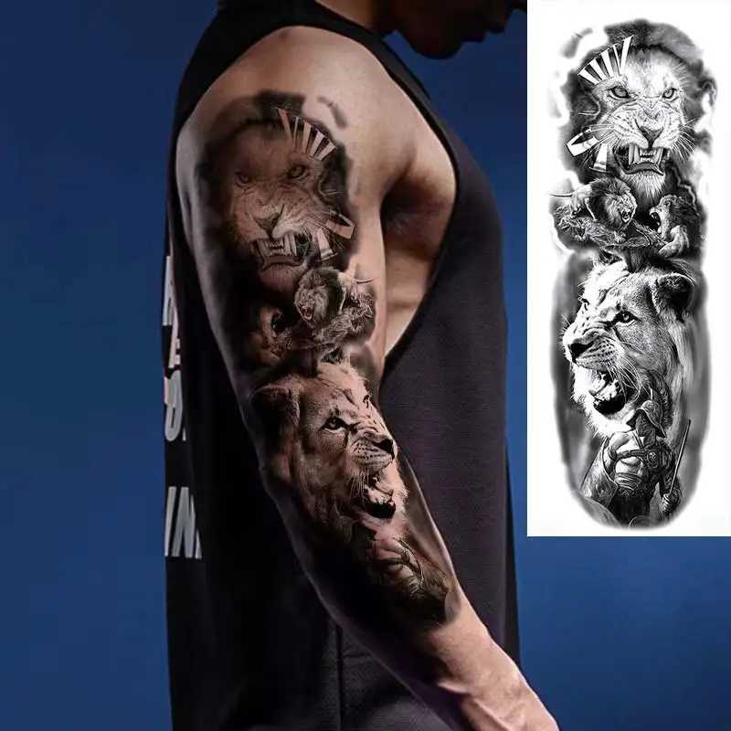 New Design Large Size Temporary Tattoo Mens Big Arm Sleeve Tattoo Stickers Body Art Lion Fake Tattoo Womens Waterproof Tattoo W250410