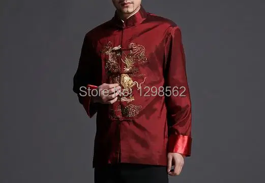 spring&autumn embroidered Men 4colors dragons host clothing uniforms martial arts coat jacketmale traditional Tang suits smile
