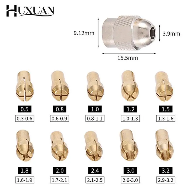 Brass Drill 11PCS/lot Mini Collet Chuck 0.5-3.2mm Brass And Nut For Dremel Rotary Tool Accessories Set smile
