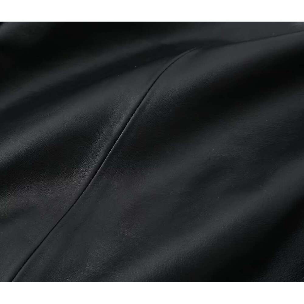 shanshi leather jacket women Autumn New Women's Fashion Round Neck Leather Pocket Jacket Coat