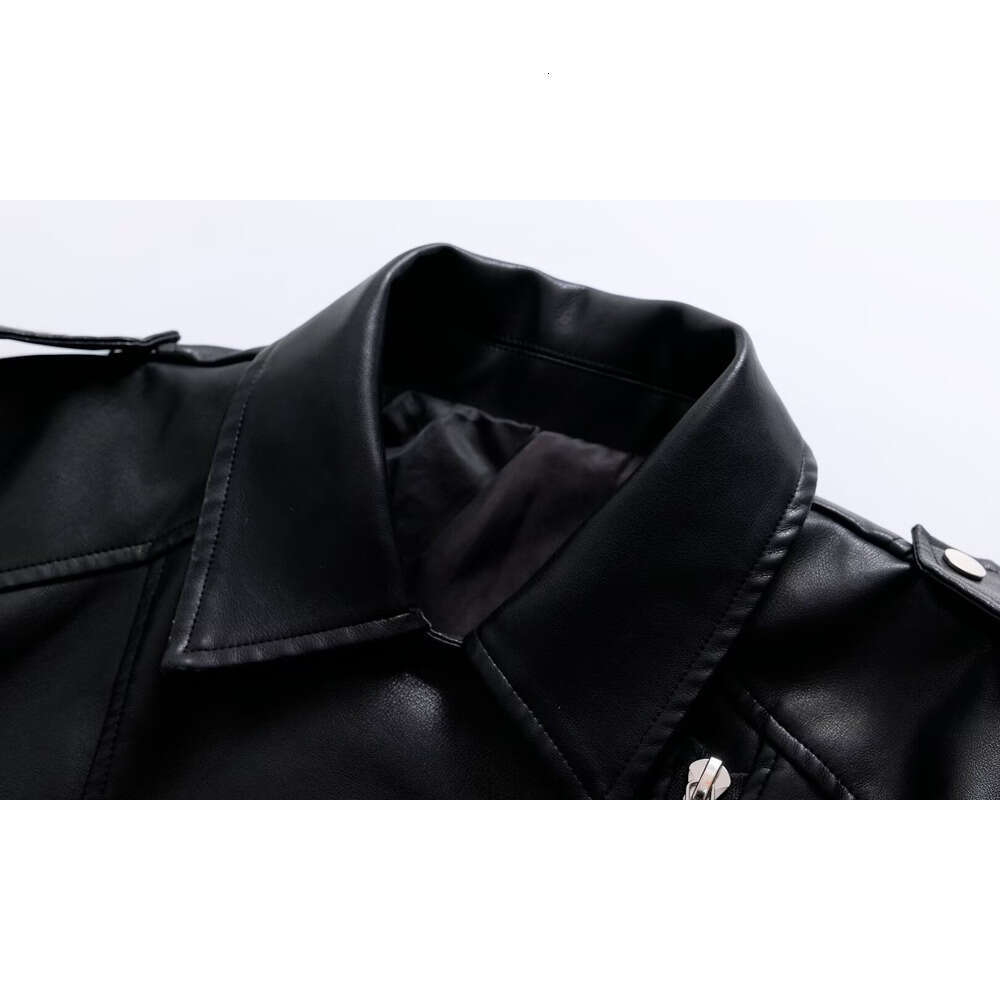 shanshi leather jacket women new faux leather with collar long sleeved waistband casual jacket