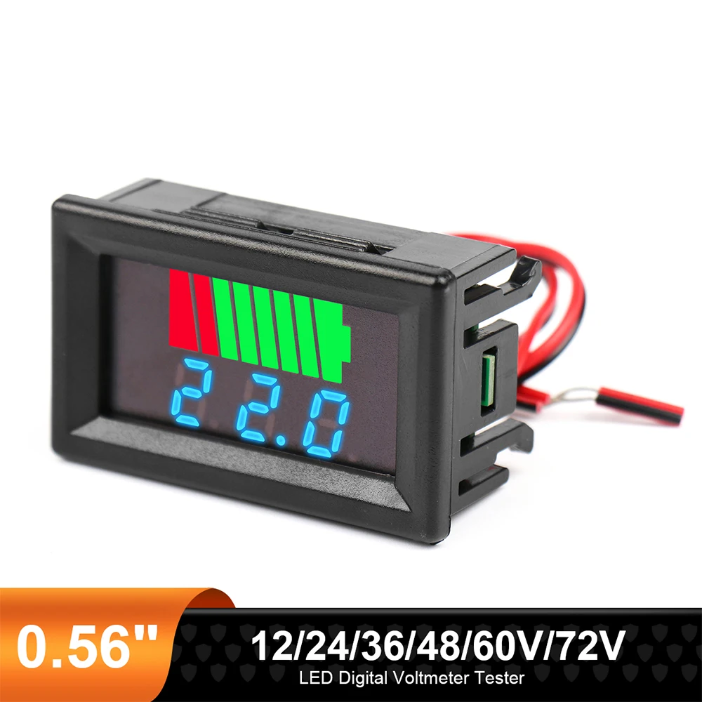 0.56" LED Digital Voltmeter Tester 12/24/36/48/60V Electric Vehicle Car Electricity Meter Test Battery Gauge Level Indicator