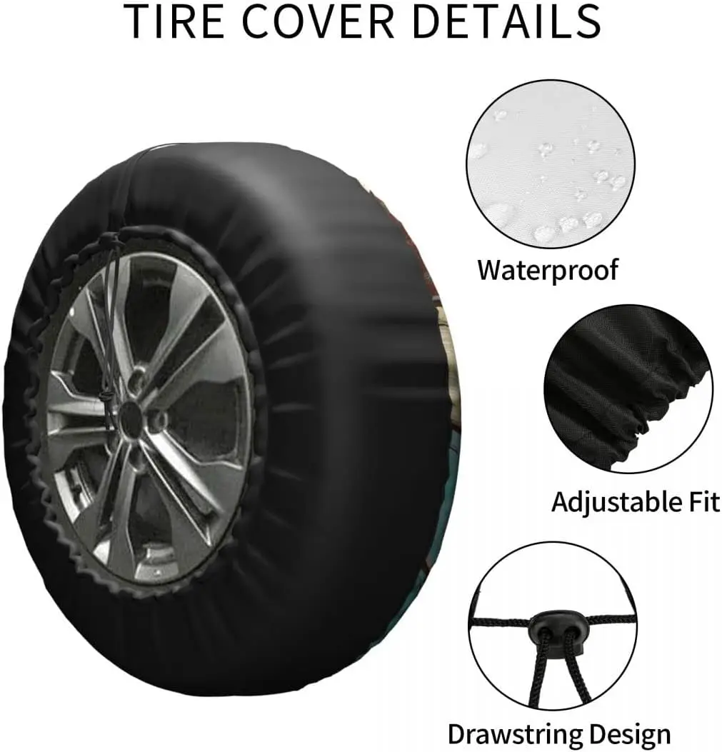 Happy Camper Tire Cover Waterproof Dust-Proof Universal Spare Wheel Tire Cover Fit for Trailer RV SUV Truck 14 15 16 17 Inch