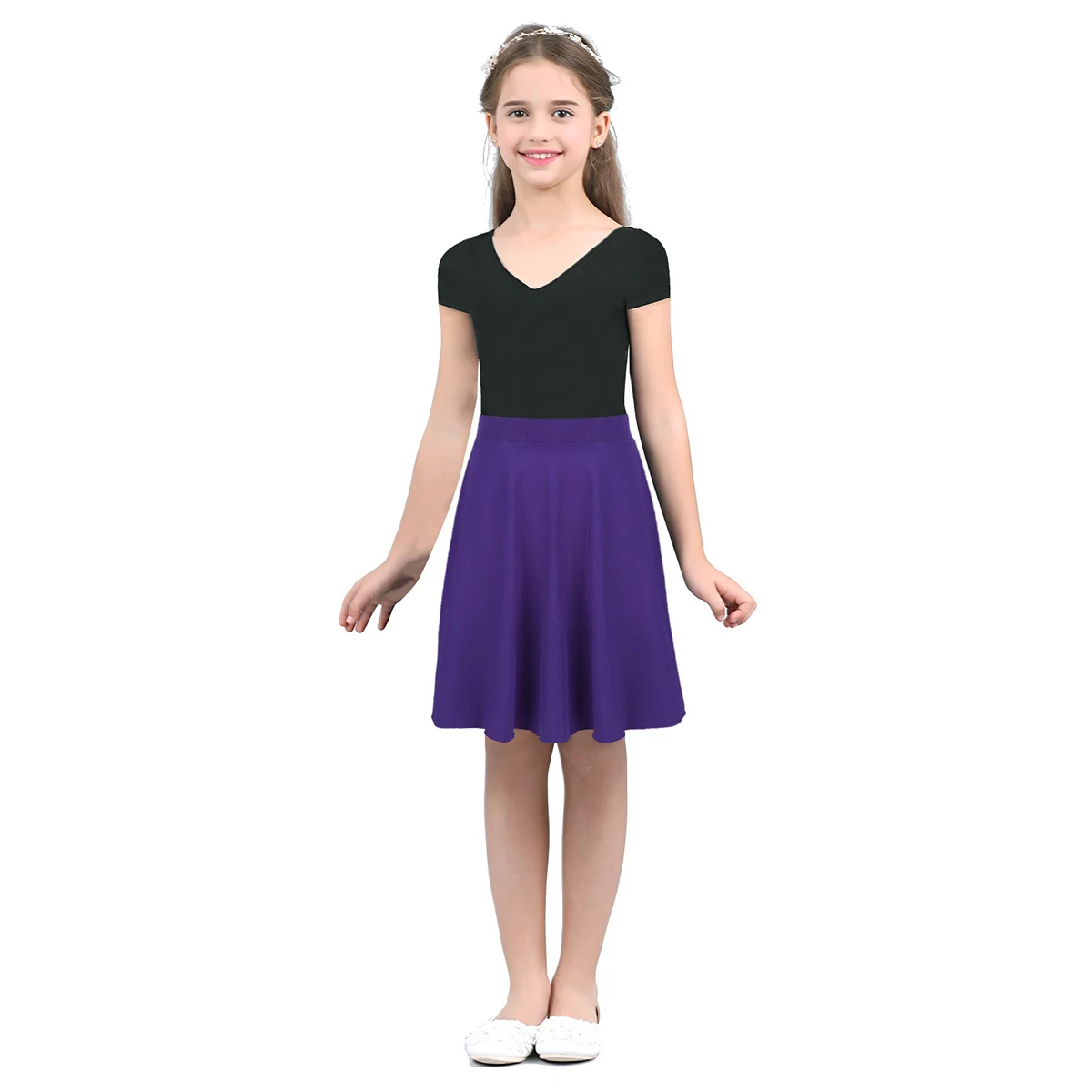 Latin Elegant Ballroom Dance Flamenco Dance Skirt for Kids Girls Ballet Dance Skirt for Gymnastics Workout Practice Leotard smile