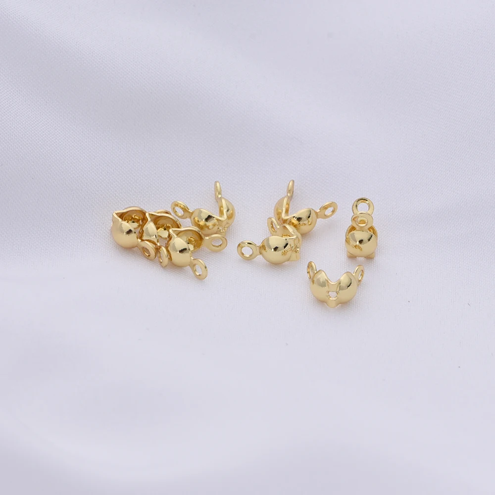 Real Thick Gold 14K Plating 3/4mm Cup Double Bead Tip Crimp DIY Cap Out DIYJewelry Making Supplies 50PCS smile